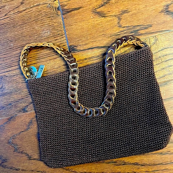 The Sak brown purse with leather strap S/M, used great shape woven with a liner - Picture 1 of 4